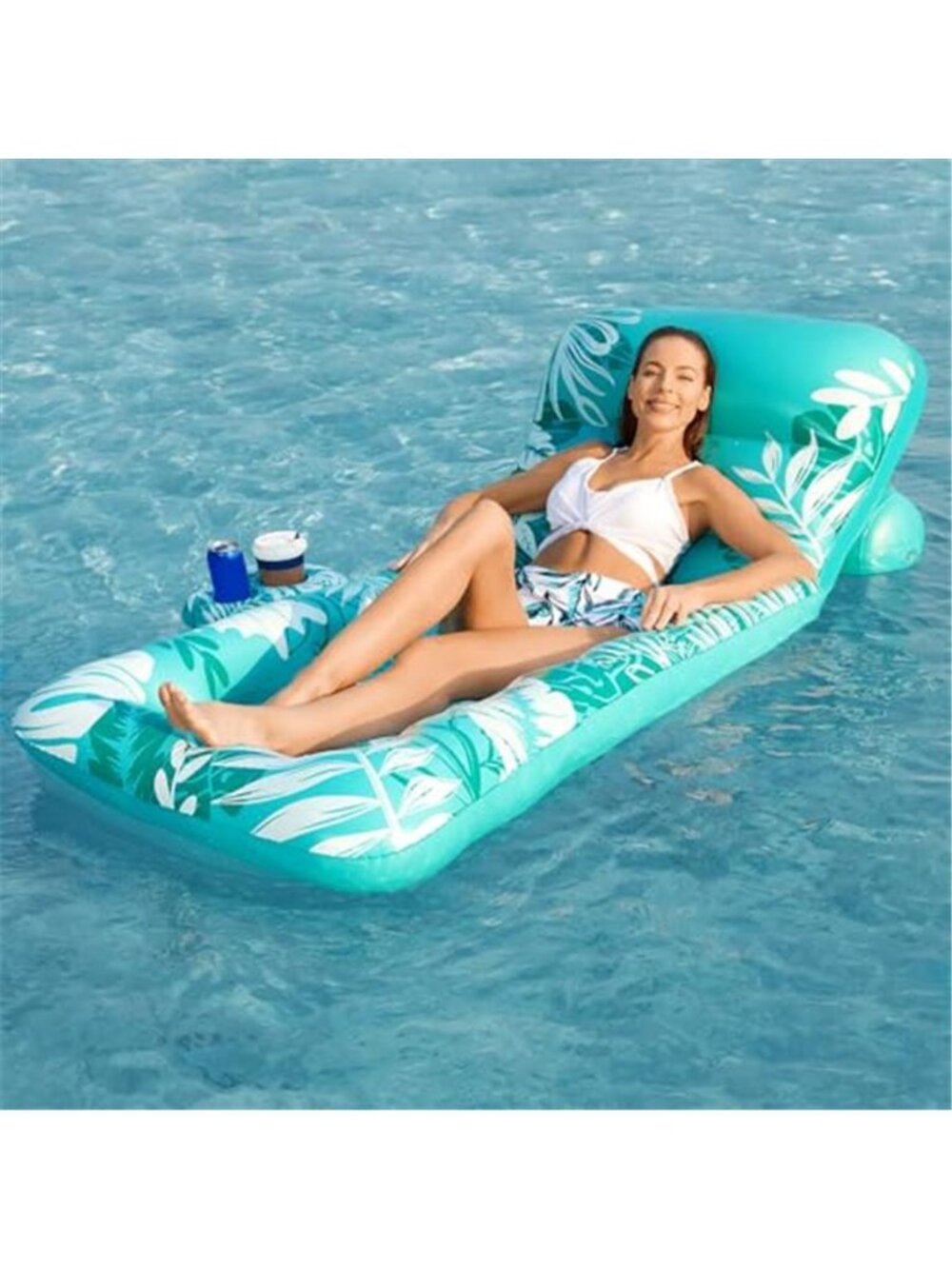 Inflatable Pool Float Lounger Adjustable Backrest Cup Holders Adult Float Raft